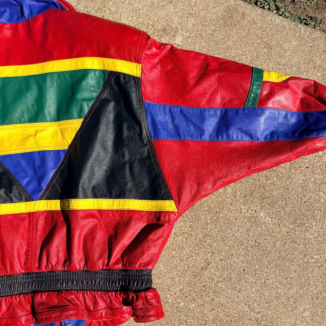 Mixed Blues Colorblock Leather Jacket 80s/90s