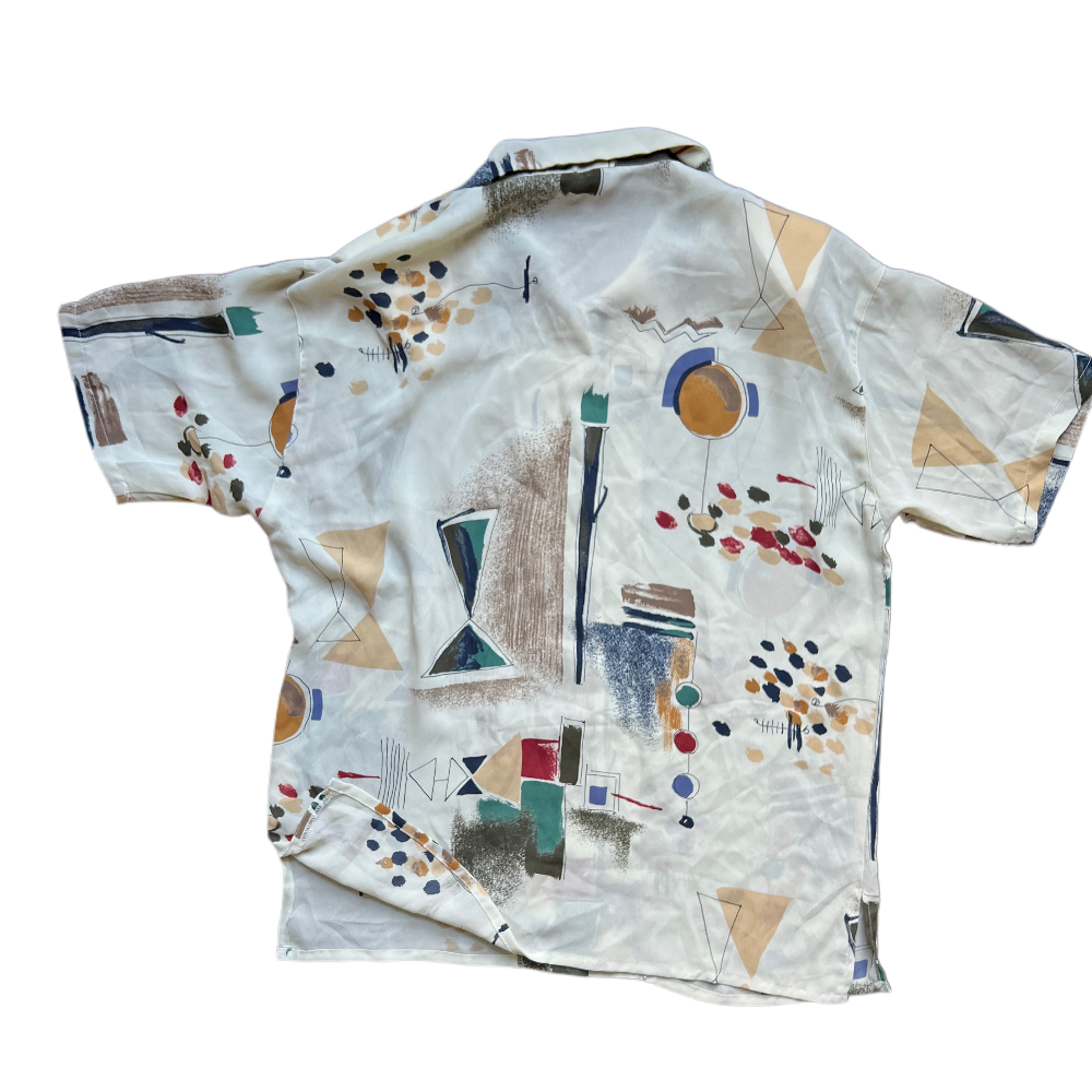 90s muted earth tone geometric button up