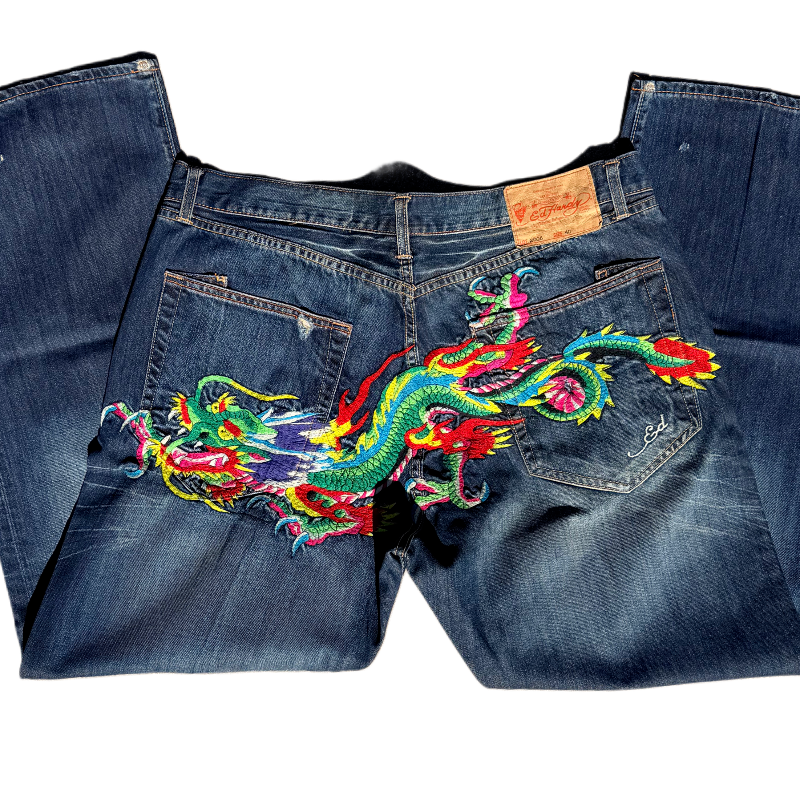 Ed Hardy “Dragon Back” Embroidered Jeans Y2K 40x34