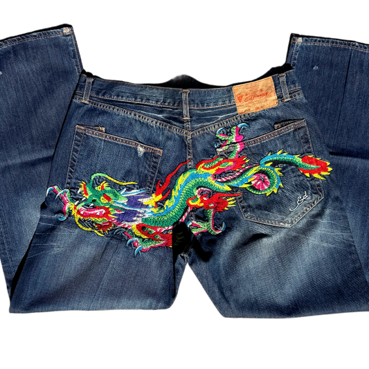 Ed Hardy “Dragon Back” Embroidered Jeans Y2K 40x34