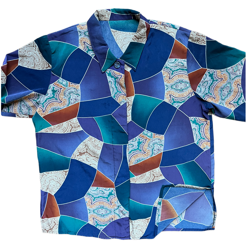 90s Jewel Tone paisley & geometric button up