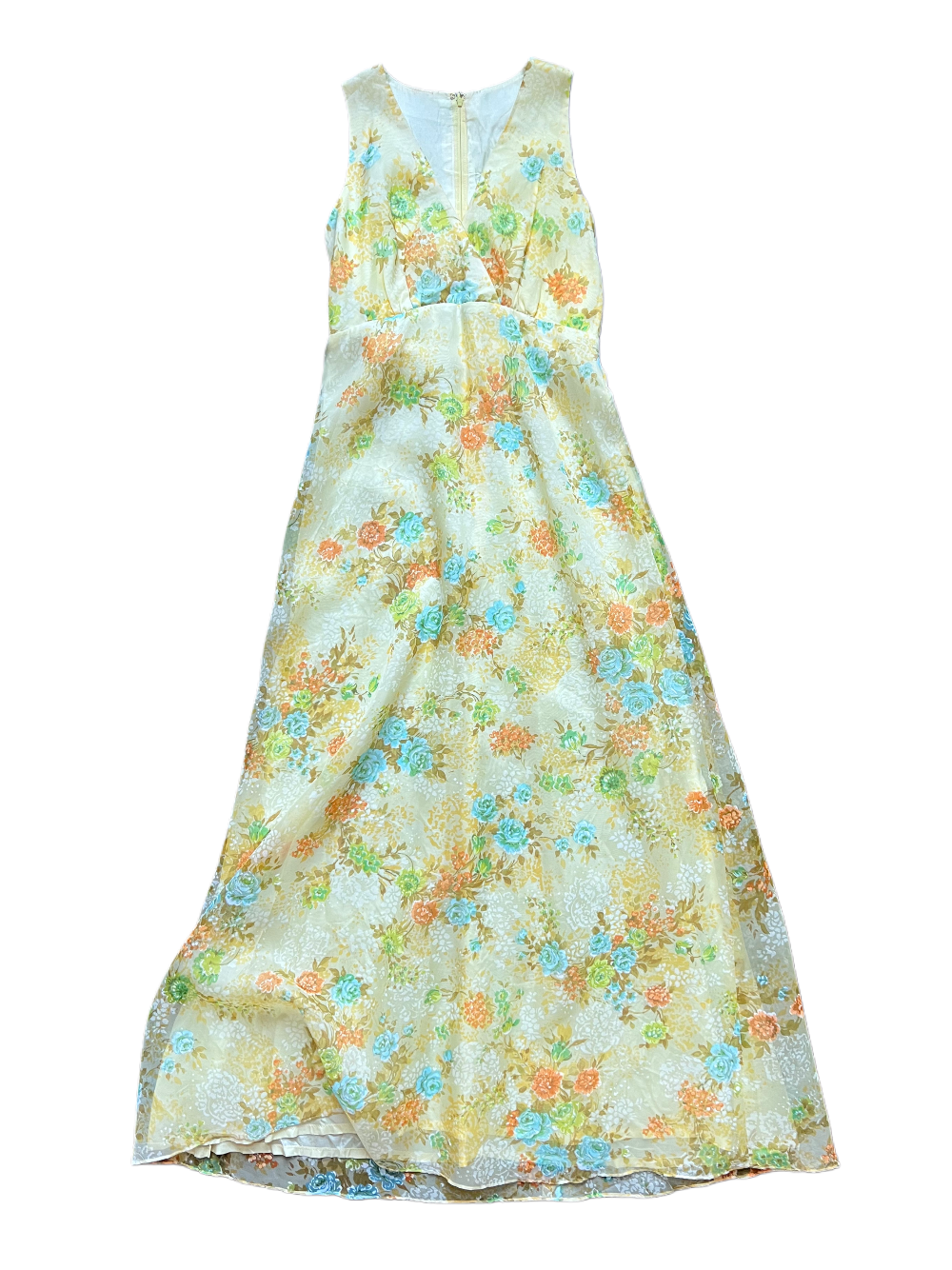 1960s Yellow Floral Organza– Handmade Vintage Evening Dress