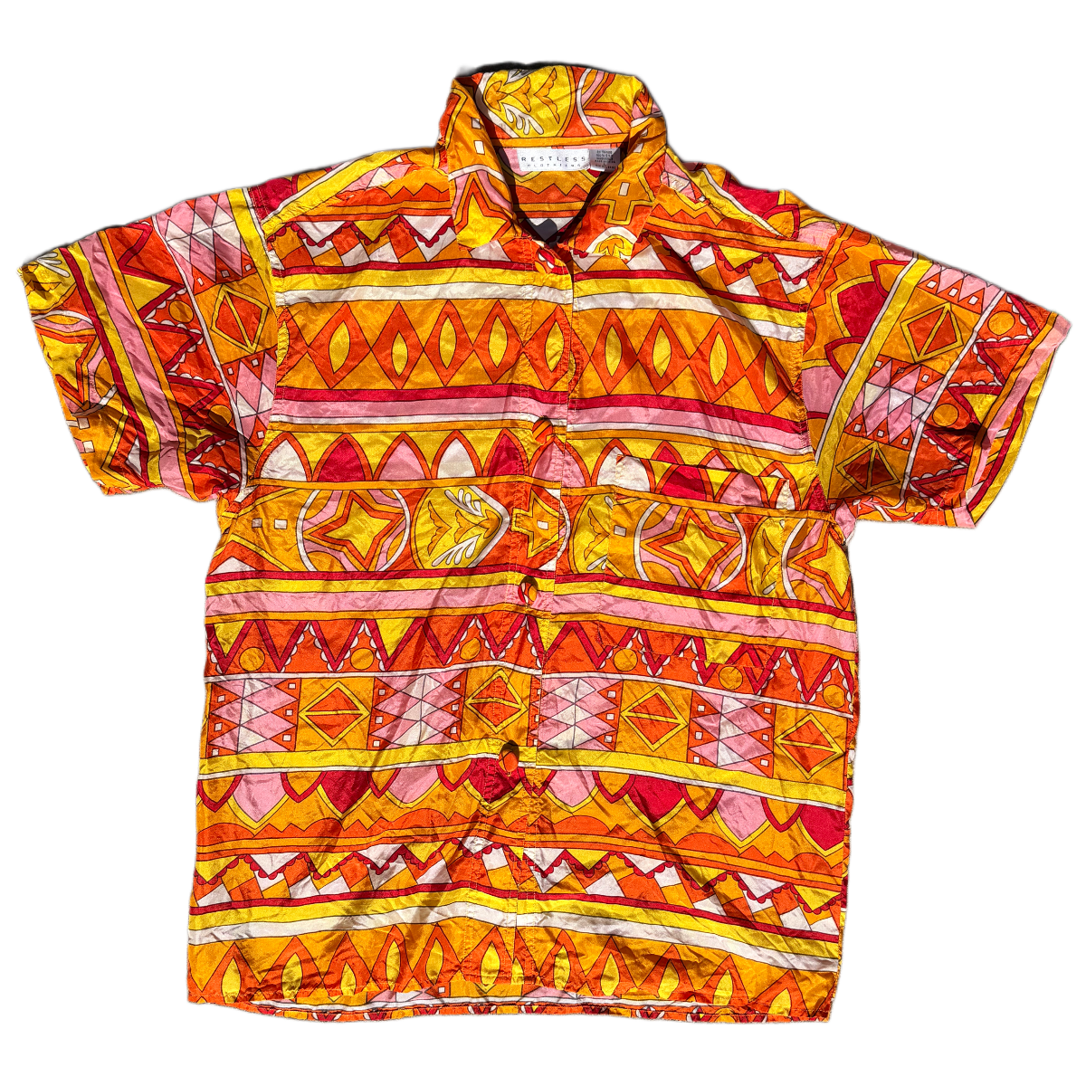 Restless 100% Silk Shirt Bold Geometric Print 90s