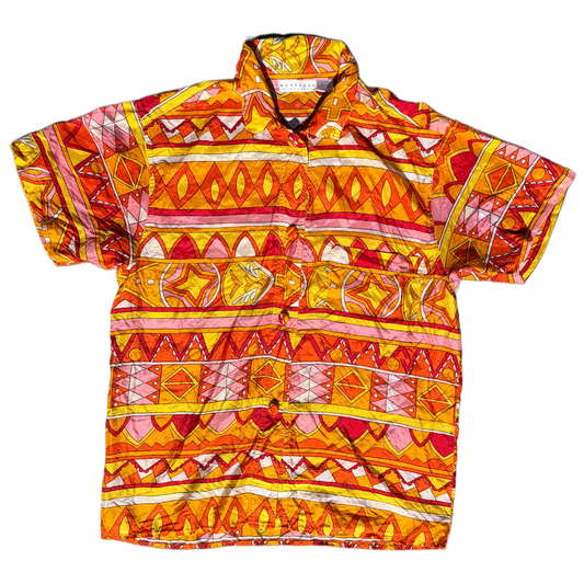 Restless 100% Silk Shirt Bold Geometric Print 90s