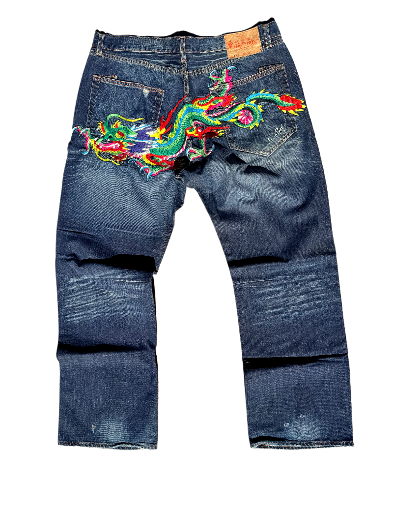 Ed Hardy “Dragon Back” Embroidered Jeans Y2K 40x34