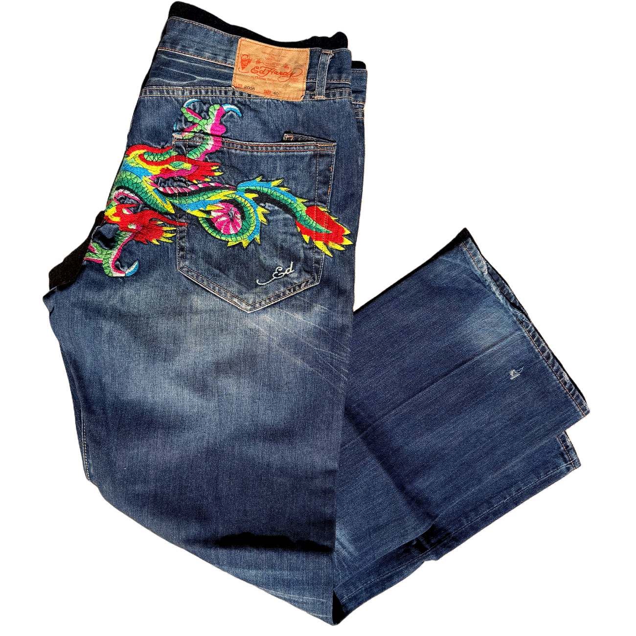 Ed Hardy “Dragon Back” Embroidered Jeans Y2K 40x34