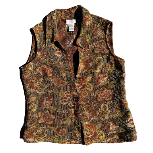 Christopher & Banks Jacquard Floral Vest Y2K