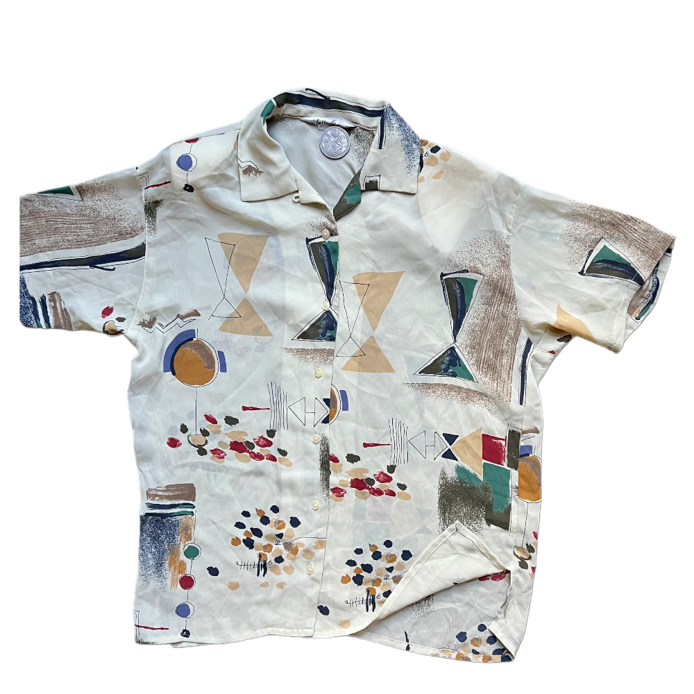 90s muted earth tone geometric button up