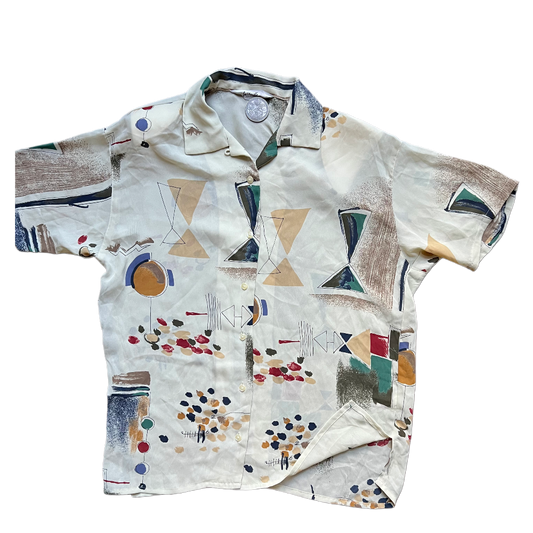 90s muted earth tone geometric button up