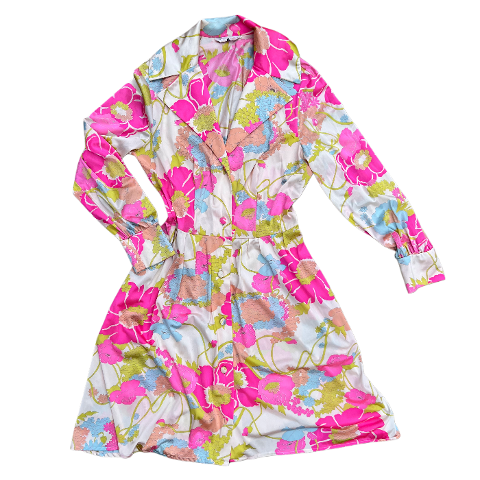 Vanity Fair Floral Satin Dress 1970s