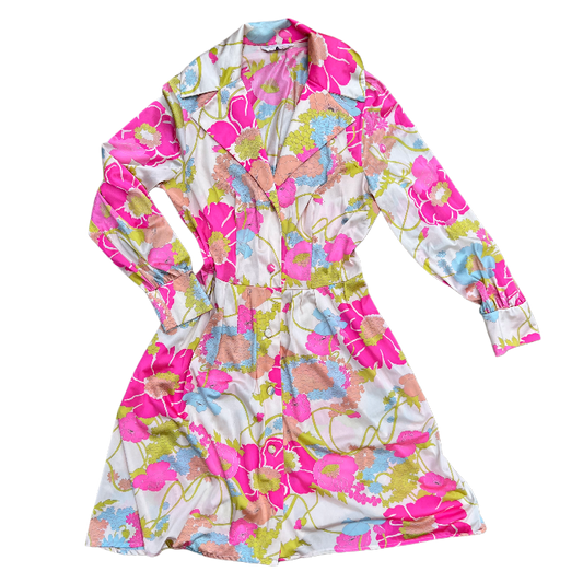 Vanity Fair Floral Satin Dress 1970s