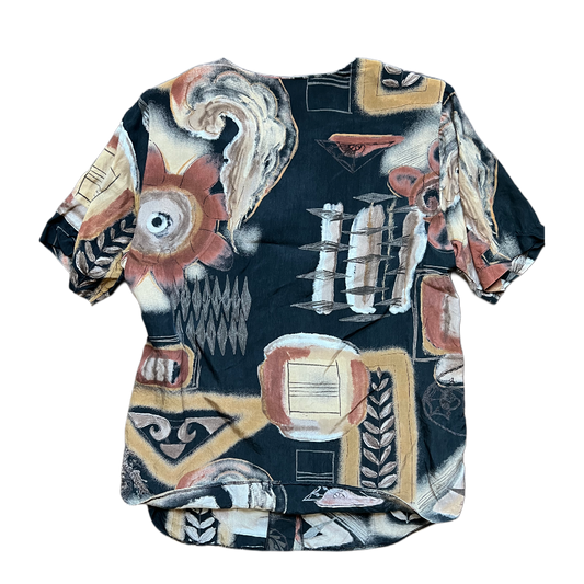 90s Earth Tone Abstract Button Up