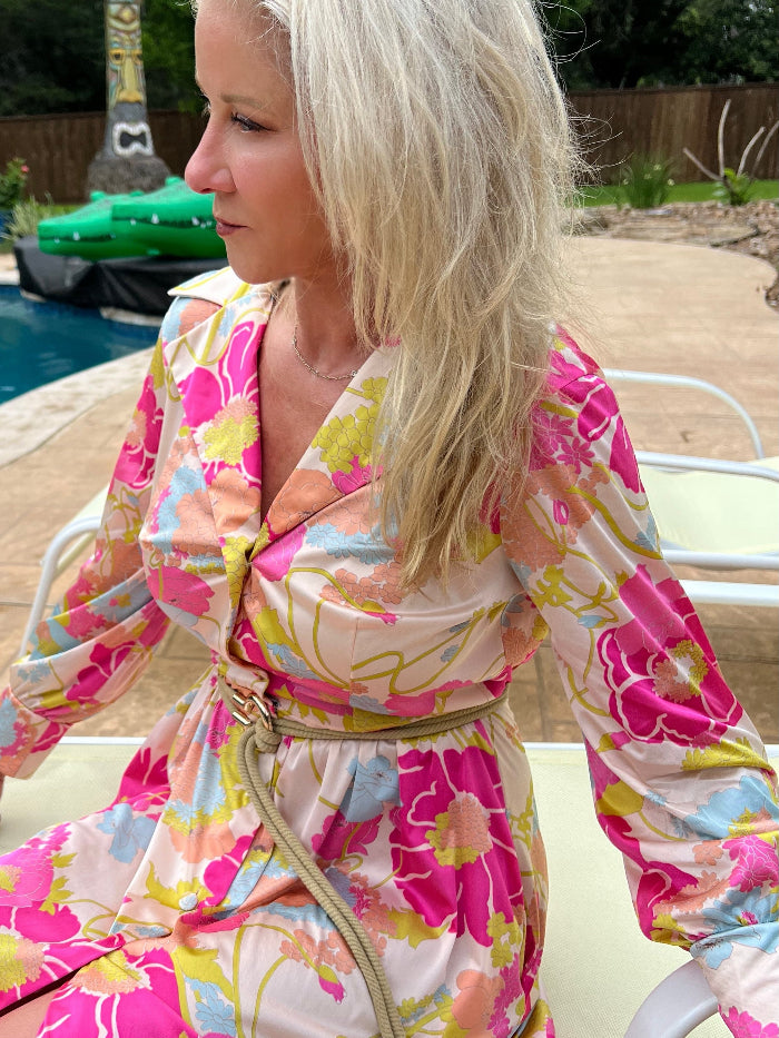 Vanity Fair Floral Satin Dress 1970s