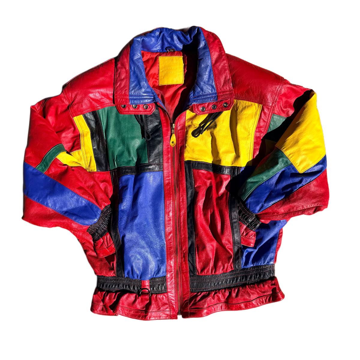 Mixed Blues Colorblock Leather Jacket 80s/90s