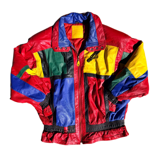 Mixed Blues Colorblock Leather Jacket 80s/90s