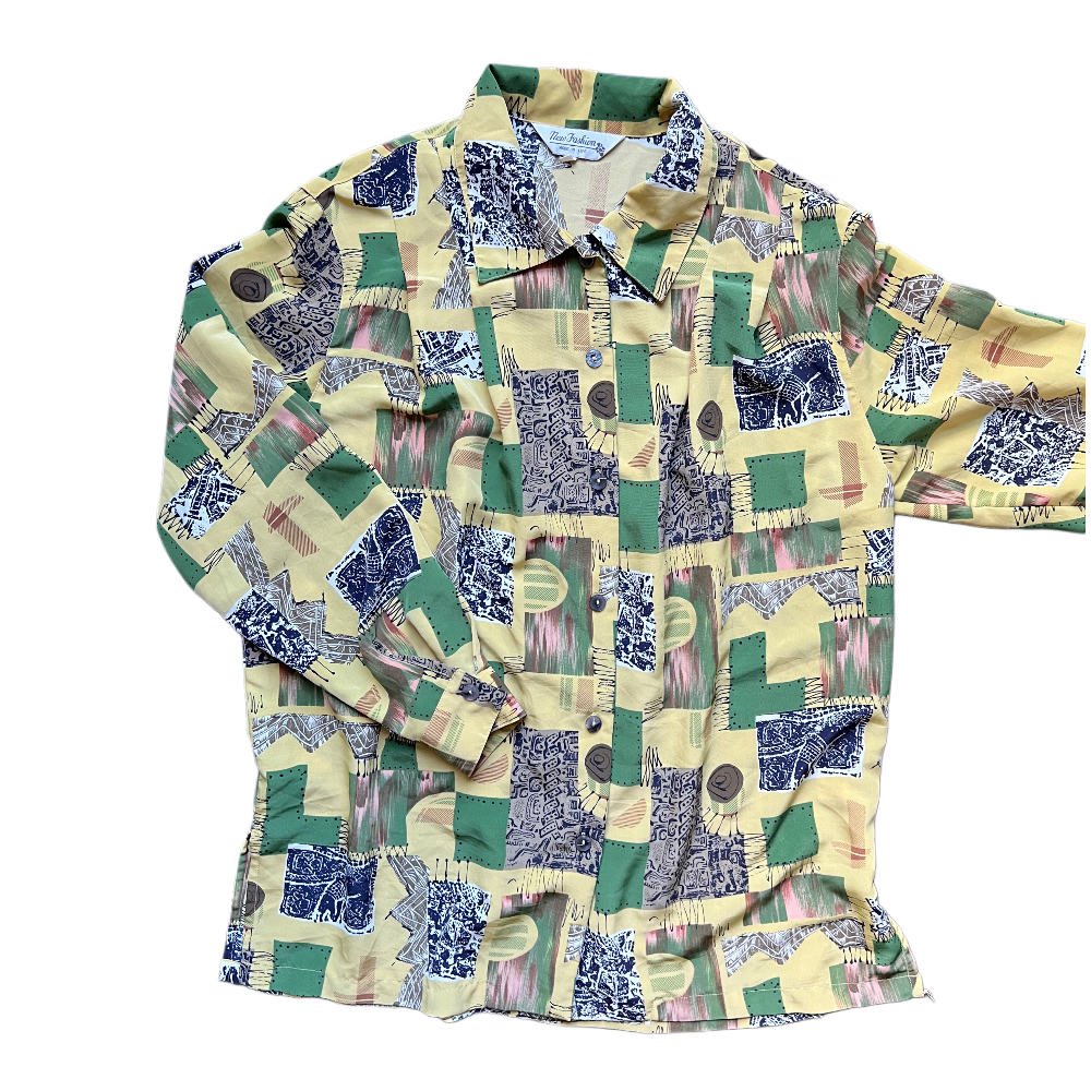 80s/90s New Fashion Earth Tone AOP Button Up