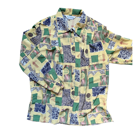 80s/90s New Fashion Earth Tone AOP Button Up