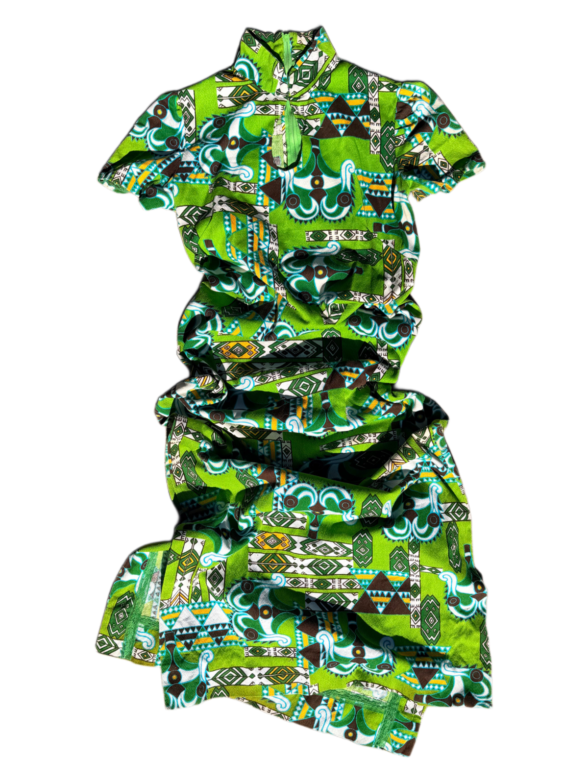 1960s Green Psychedelic Tribal Print Maxi Dress