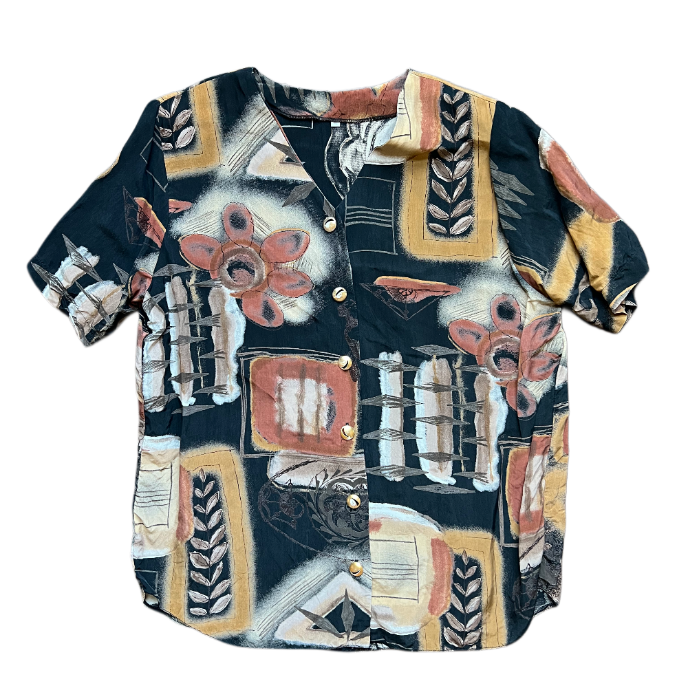 90s Earth Tone Abstract Button Up
