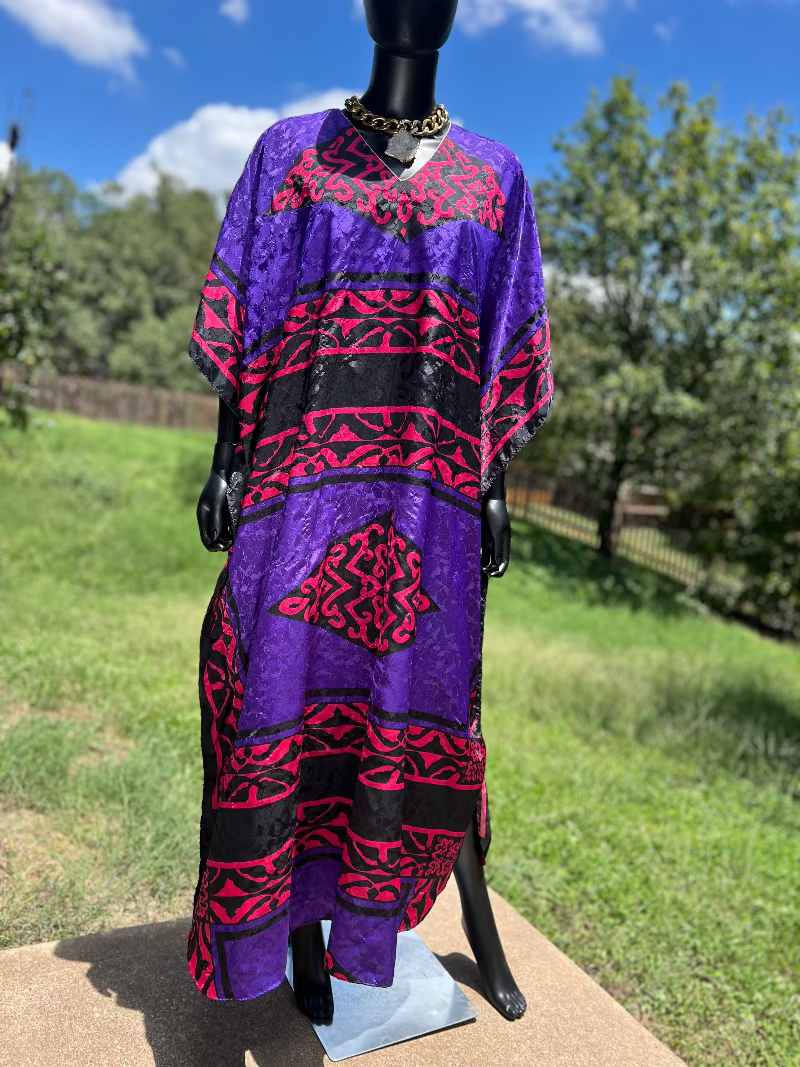 Violet & Red Geometric Winslar Kaftan 80s