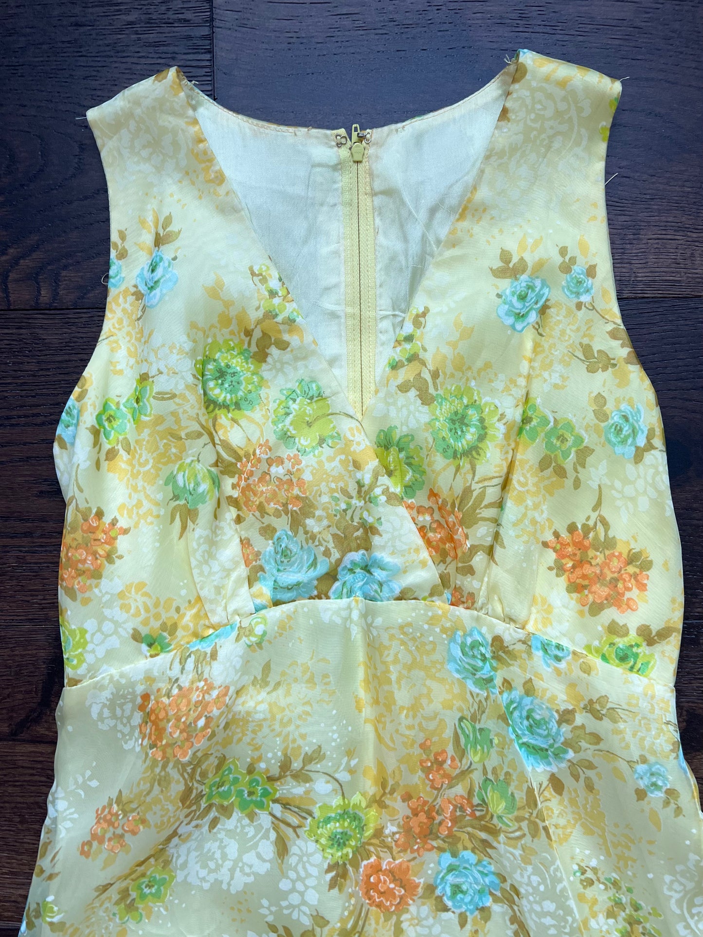 1960s Yellow Floral Organza– Handmade Vintage Evening Dress