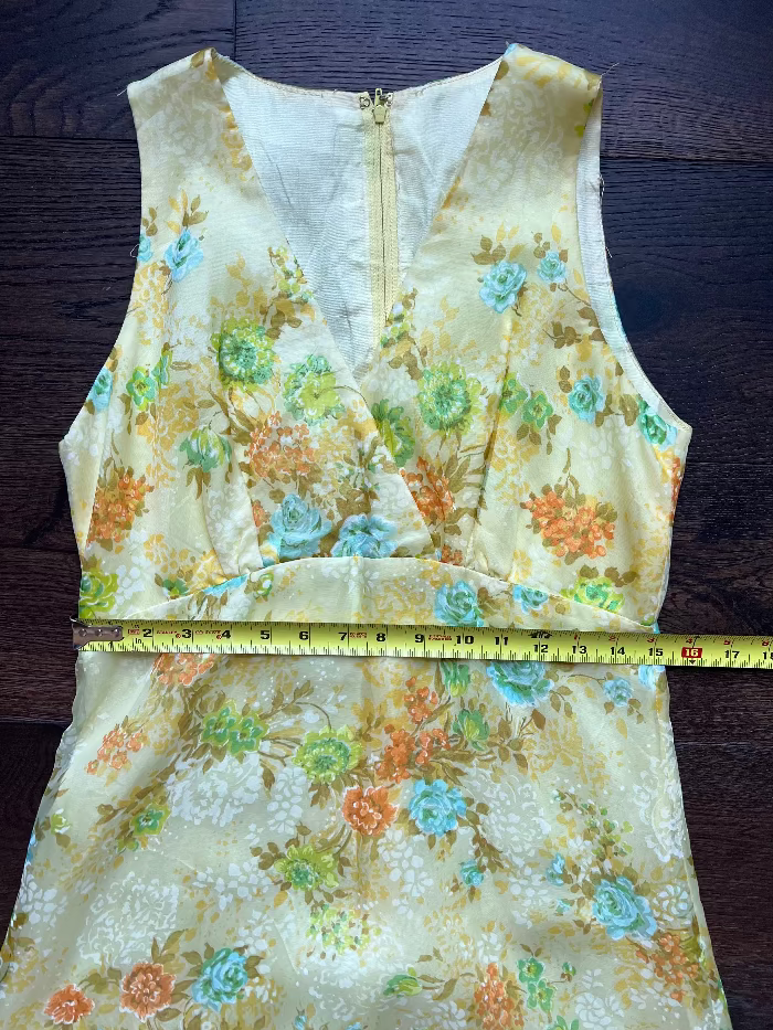 1960s Yellow Floral Organza– Handmade Vintage Evening Dress