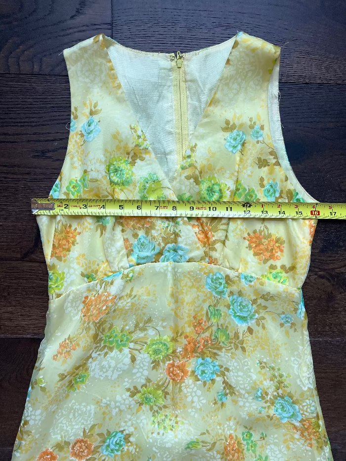 1960s Yellow Floral Organza– Handmade Vintage Evening Dress