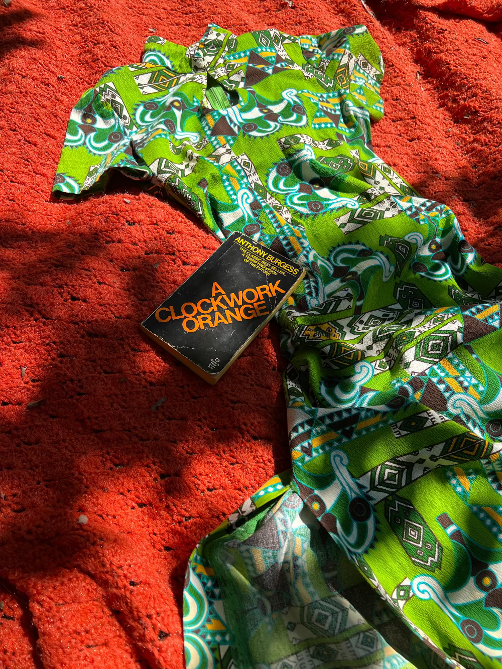 1960s Green Psychedelic Tribal Print Maxi Dress