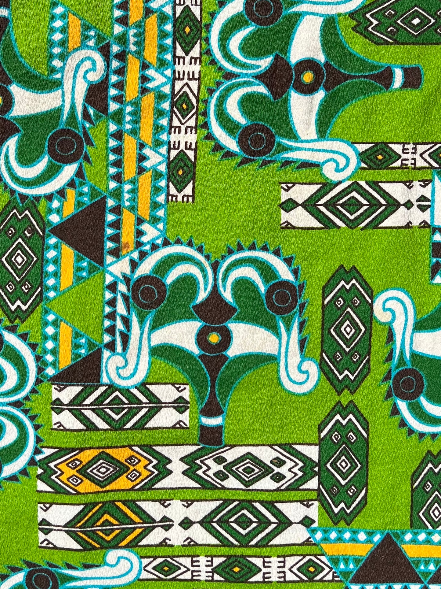 1960s Green Psychedelic Tribal Print Maxi Dress