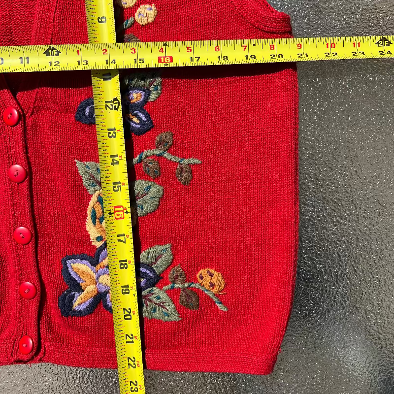 Options Melrose Red Floral Embroidered Knit Vest 90s