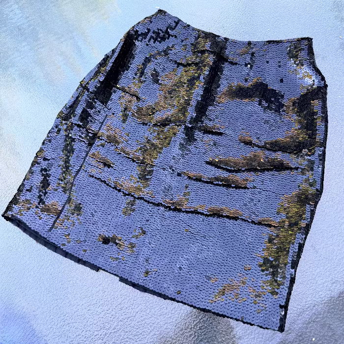 Black Tie Sequin Silk Skirt  Late 90s/Y2K