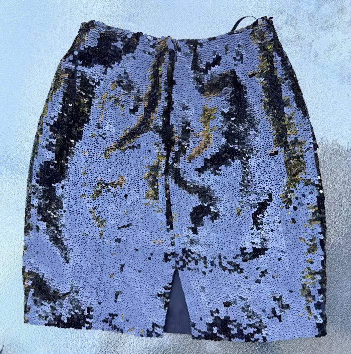 Black Tie Sequin Silk Skirt  Late 90s/Y2K