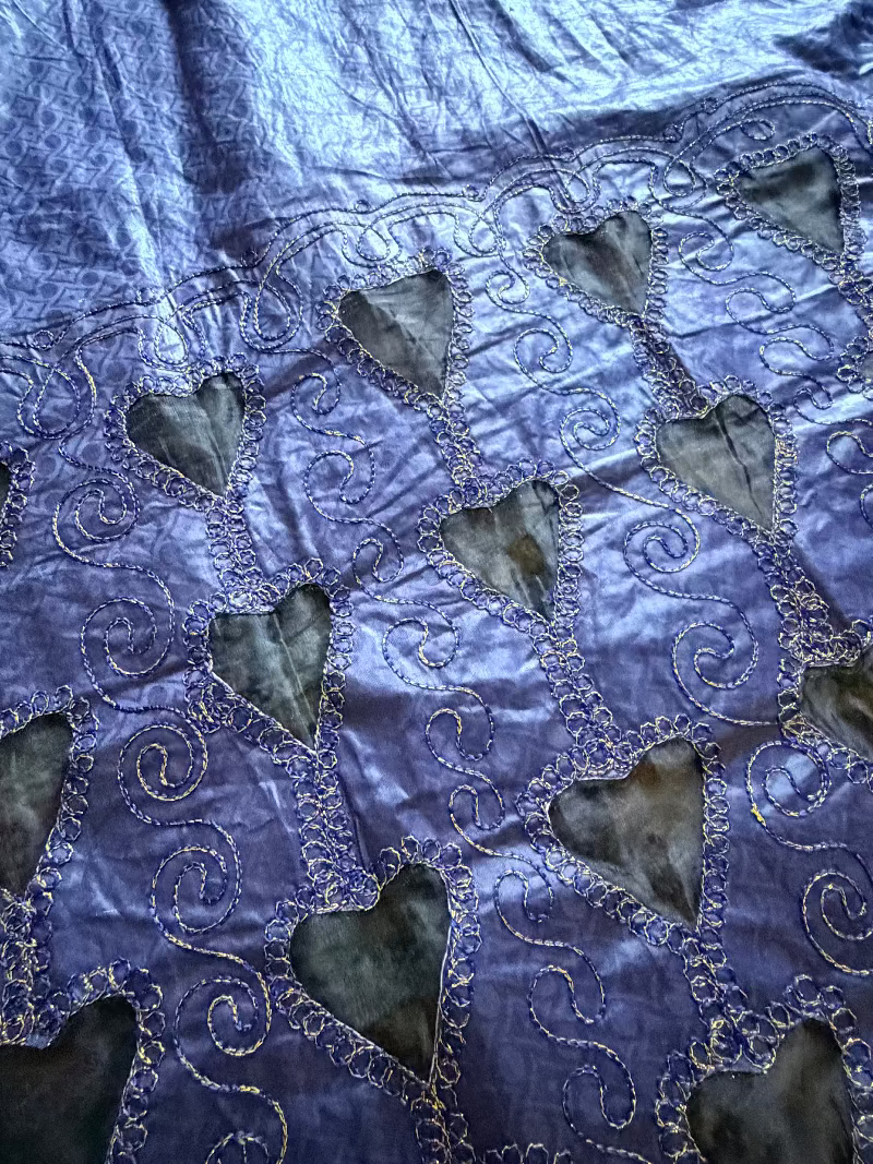 Embroidered Artisan Indigo Heart Kaftan 80s