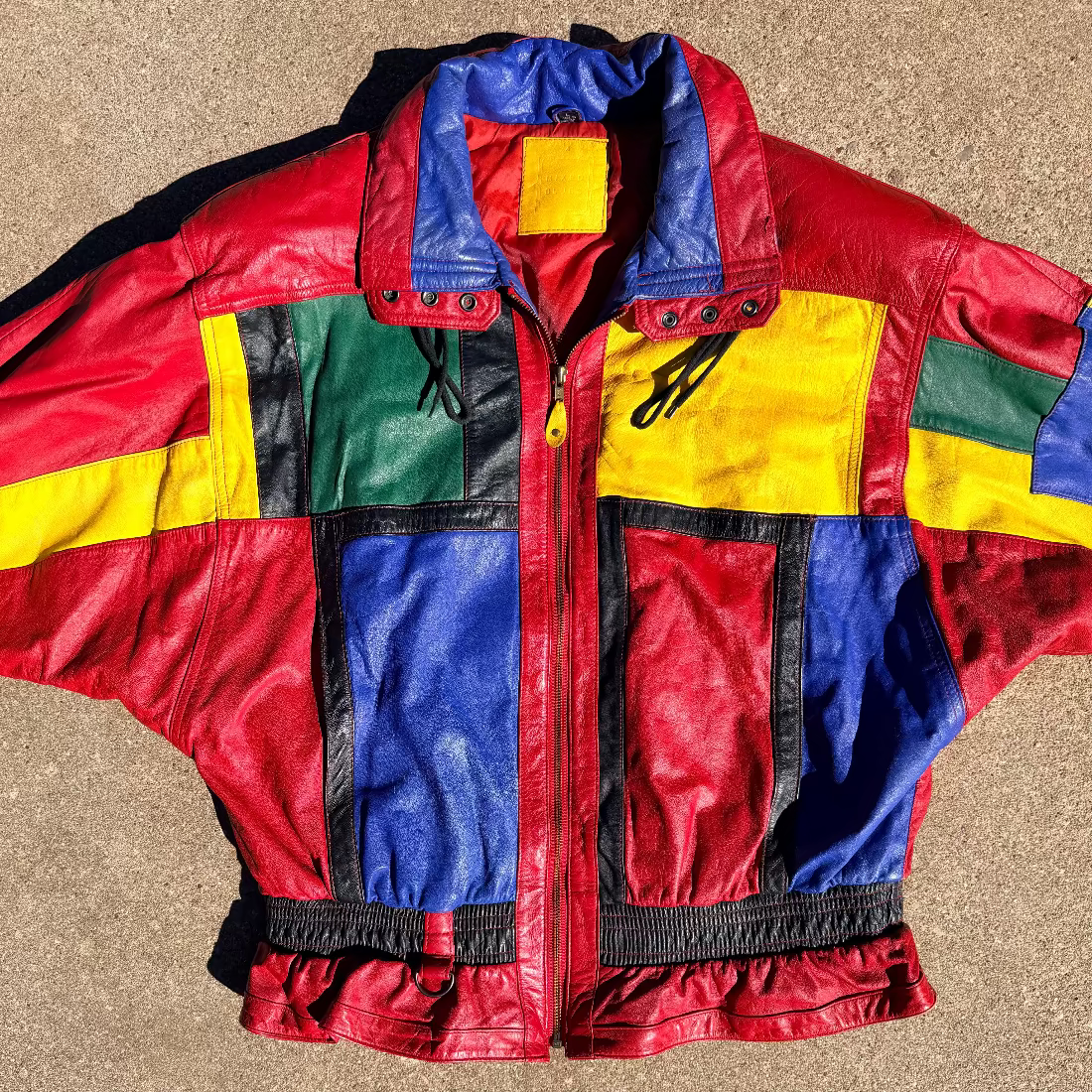 Mixed Blues Colorblock Leather Jacket 80s/90s