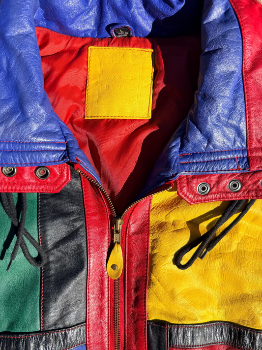 Mixed Blues Colorblock Leather Jacket 80s/90s