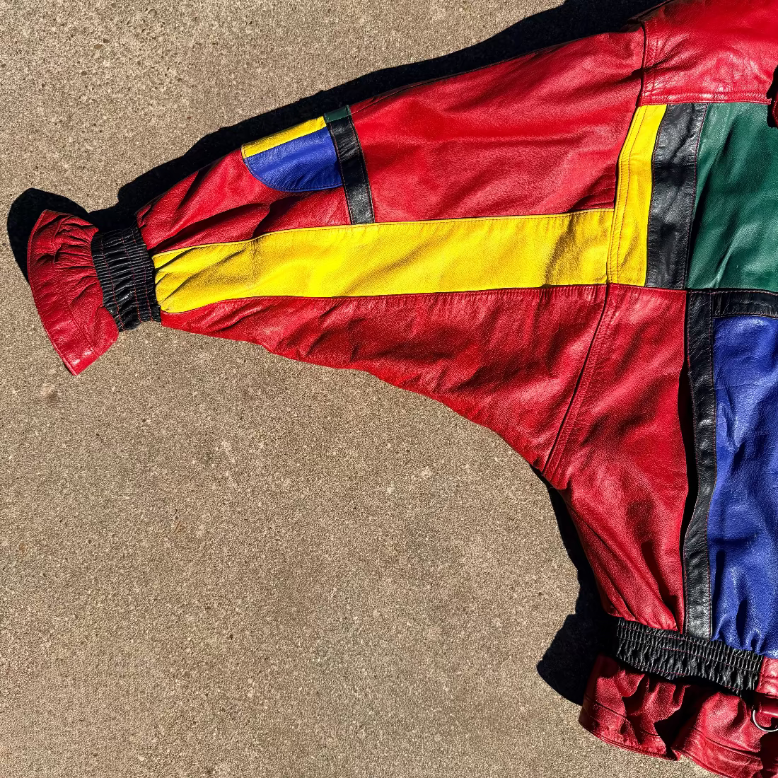 Mixed Blues Colorblock Leather Jacket 80s/90s