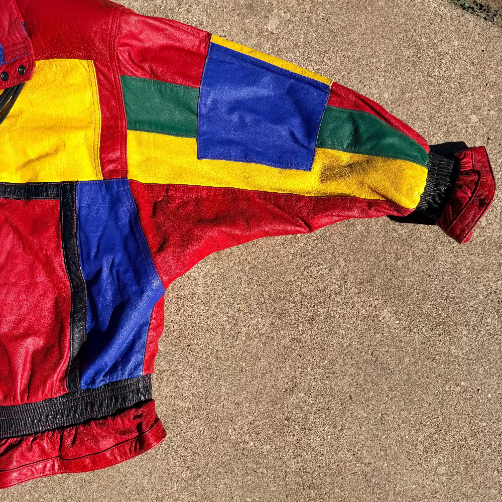 Mixed Blues Colorblock Leather Jacket 80s/90s