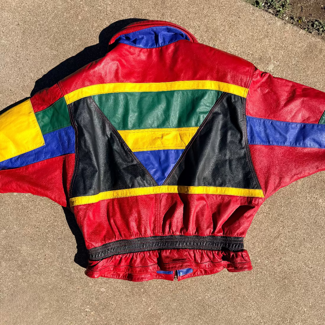 Mixed Blues Colorblock Leather Jacket 80s/90s