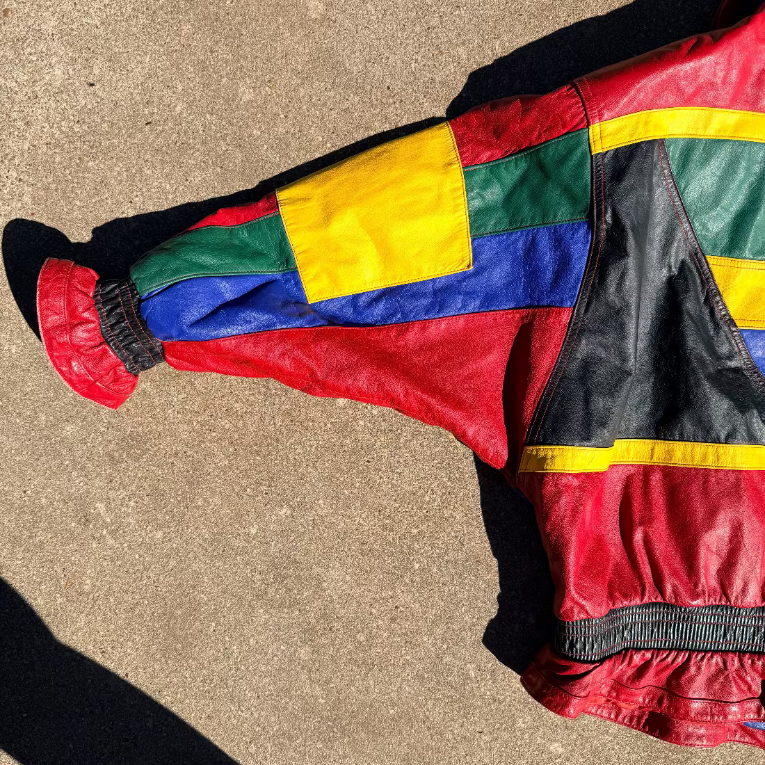 Mixed Blues Colorblock Leather Jacket 80s/90s